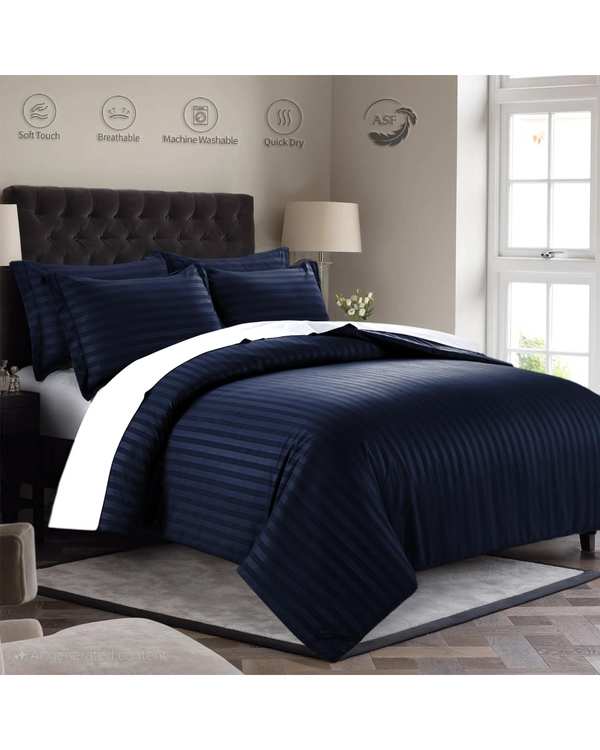 سرویس لحاف روتختی یک نفره 6 تکه عرض 90 دو رویه سرمه ای ای اس اف ASF مدل هتلی