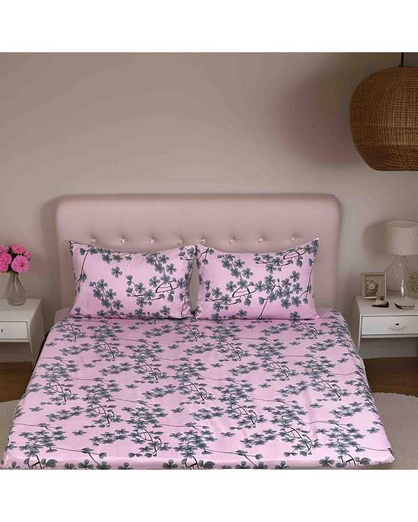 سرویس ملحفه دو نفره سه تکه صورتی مانیکا هوم Monica Home مدل گلاسا پلاس golasa plus