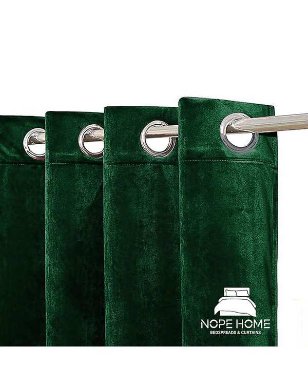 پرده آماده مخمل نوپه هوم Nopehome مدل پانچی سبز تیره P06 سایز 140x280 سانتی متر - تصویر 2