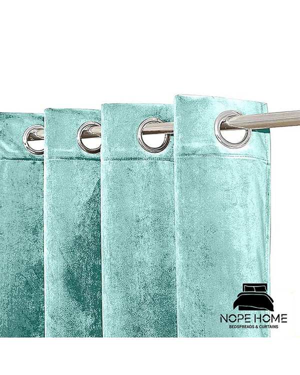 پرده آماده مخمل نوپه هوم Nopehome مدل پانچی سبز آبی روشن P07 سایز 140x280 سانتی متر - تصویر 2