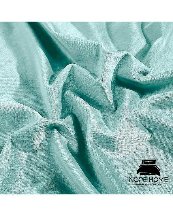 پرده آماده مخمل نوپه هوم Nopehome مدل پانچی سبز آبی روشن P07 سایز 140x280 سانتی متر - تصویر 3