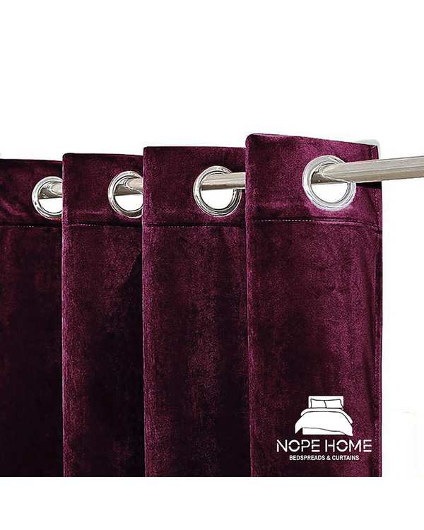 پرده آماده مخمل نوپه هوم Nopehome مدل پانچی بادمجانی P12 سایز 140x280 سانتی متر - تصویر 2