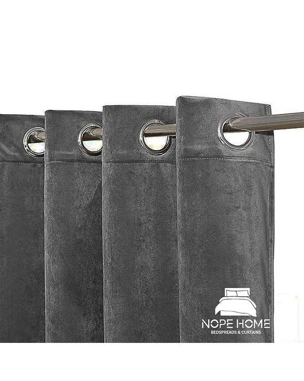 پرده آماده مخمل نوپه هوم Nopehome مدل پانچی طوسی تیره P14 سایز 140x280 سانتی متر - تصویر 2