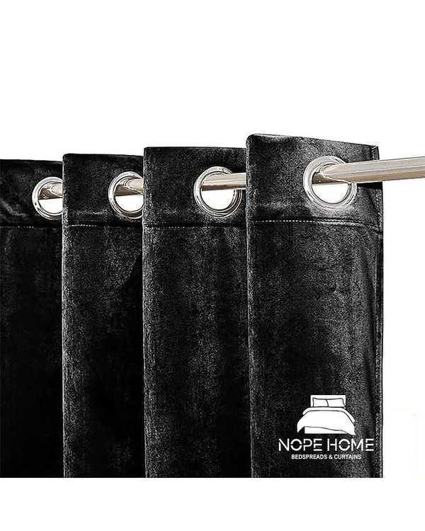 پرده آماده مخمل نوپه هوم Nopehome مدل پانچی مشکی P15 سایز 140x280 سانتی متر - تصویر 2