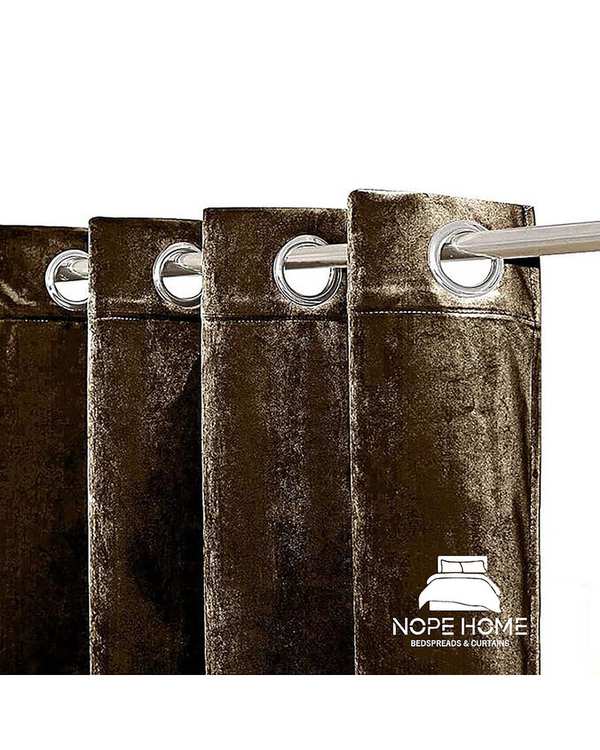 پرده آماده مخمل نوپه هوم Nopehome مدل پانچی قهوه ای P16 سایز 140x280 سانتی متر - تصویر 2