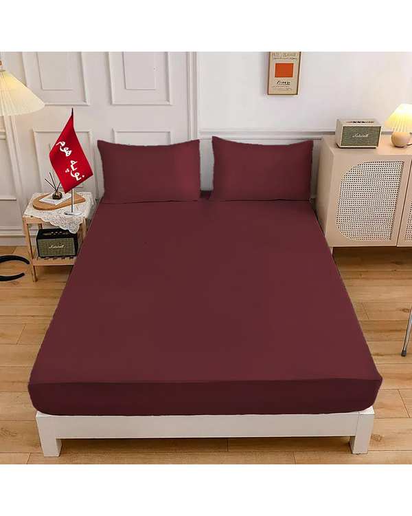 سرویس ملحفه و روبالشی یک نفره 3 تکه زرشکی نوپه هوم Nopehome طرح مینیمال کد A05