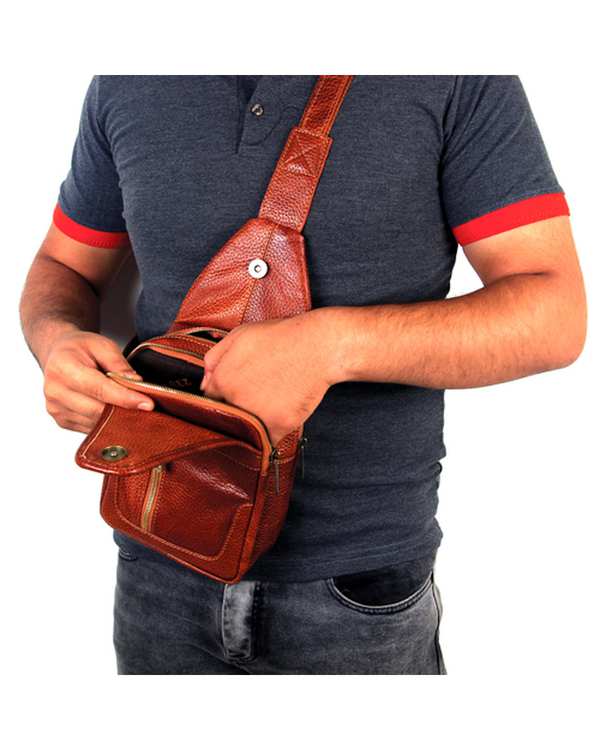 کیف چرم رودوشی عسلی چرم بارز Charm Barez مدل DG69.1 - تصویر 6