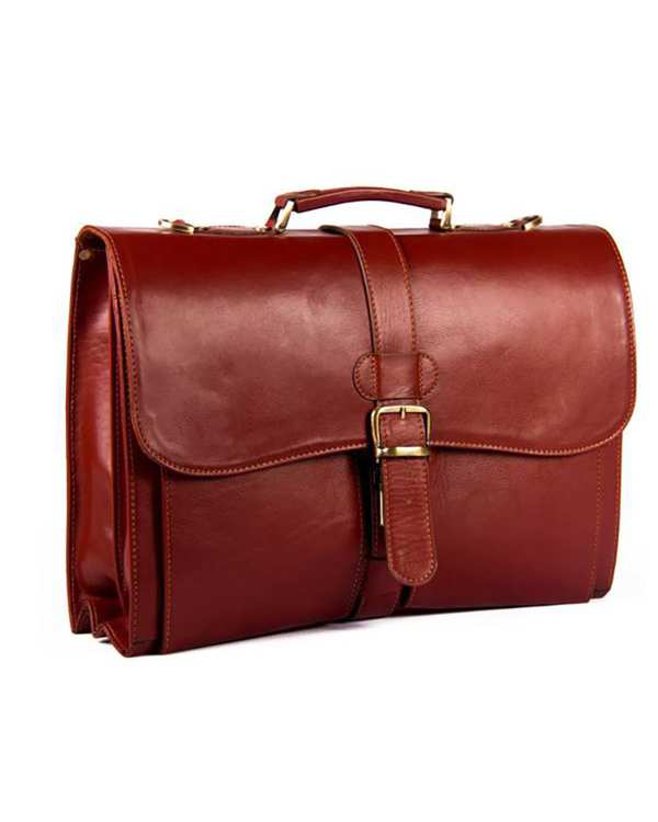 کیف چرم اداری مردانه عسلی چرم بارز Charm Barez مدل DL1