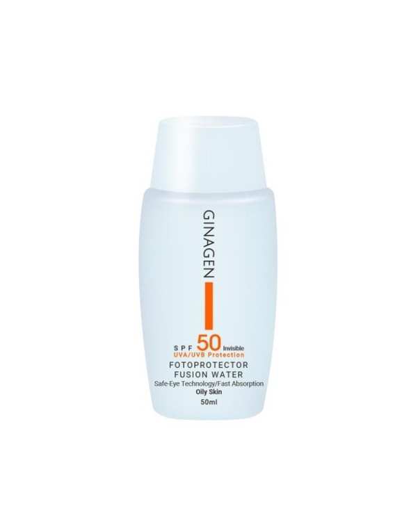 کرم ضد آفتاب بی رنگ SPF50 ژیناژن Ginagen مدل Fusion liquid مناسب پوست چرب 50ml