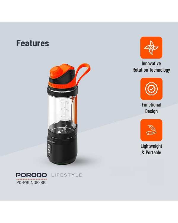 آبمیوه گیر و مخلوط کن مشکی پرودو Porodo مدل Lifestyle Dual Spin Clockwise & Reverse Portable Blender ظرفیت 700 میلی لیتر - تصویر 4