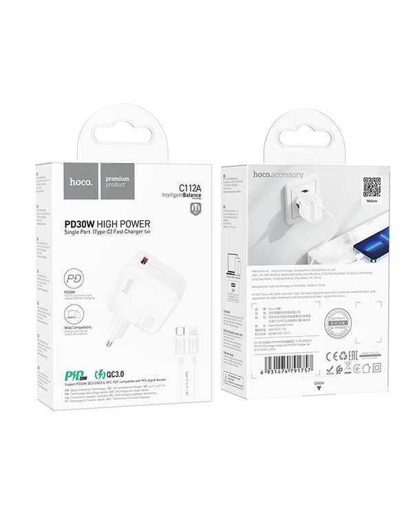 شارژر 30 وات سفید هوکو HOCO مدل C112A به همراه کابل تایپ سی به لایتنینگ - تصویر 10