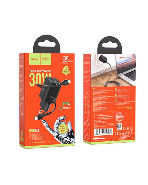 شارژر 30 وات مشکی هوکو HOCO مدل N13 به همراه کابل تایپ سی به تایپ سی - تصویر 5