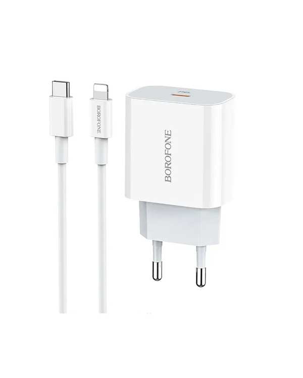 شارژر مشکی بروفون BOROFONE مدل BA38A به همراه کابل تایپ سی به لایتنینگ