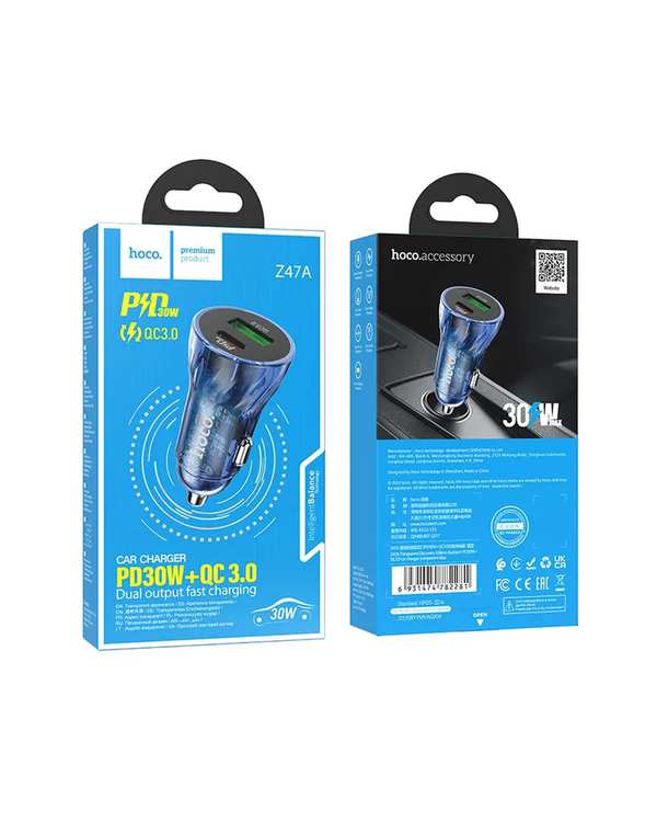 شارژر فندکی 30 وات آبی هوکو HOCO مدل Z47A USB - تصویر 5