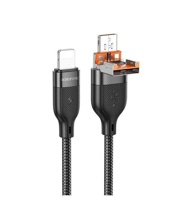 کابل شارژ مشکی بروفون BOROFONE مدل BU45 با سری USB تایپ سی به لایتنینگ