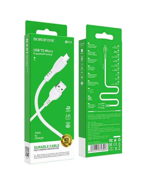 کابل شارژ سفید بروفون BOROFONE مدل BX51 با سری میکرو - تصویر 3
