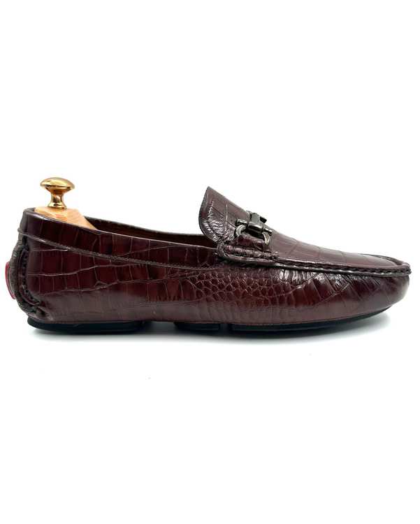 کفش کالج چرم مردانه طبی قهوه ای کروکودیلی چرم میخچی Mikhchi Leather مدل K4