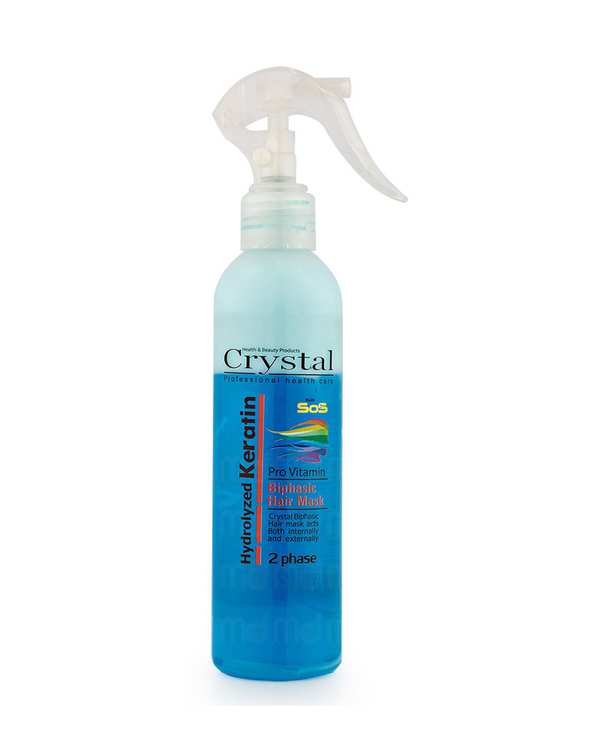 اسپری مو دو فاز کریستال Crystal مناسب پوست خشک و آسیب دیده حاوی کراتین و پرو ویتامین 250ml