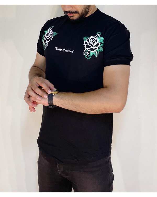 تی شرت مردانه مشکی دیورسو Diverso کد 4701 طرح رز - تصویر 5