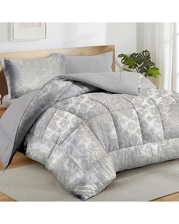 سرویس لحاف روتختی دو نفره 8 تکه طوسی نقره ای نوپه هوم Nopehome طرح مخمل شانل طلاکوب اکسترا کد MLNI