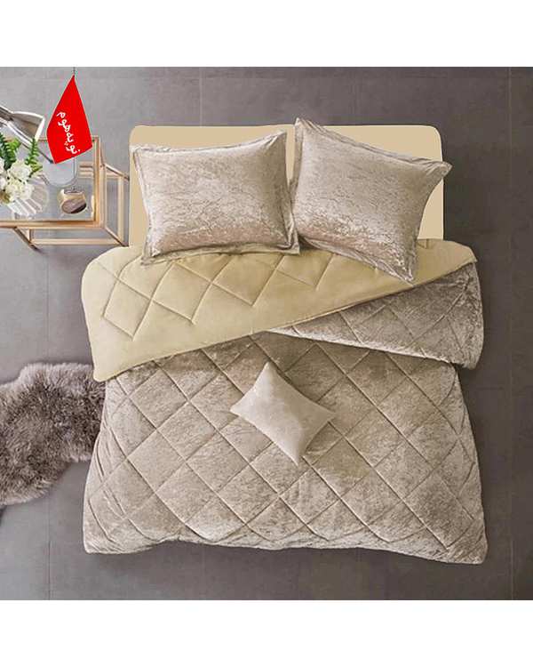 سرویس لحاف روتختی مینیمال مخمل یک نفره 5 تکه استخوانی نوپه هوم Nopehome طرح لوزی کد MKH16
