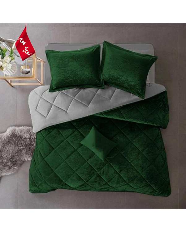 سرویس لحاف روتختی مینیمال مخمل دو نفره 6 تکه سبز تیره نوپه هوم Nopehome طرح لوزی کد MKH27