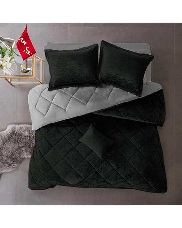 سرویس لحاف روتختی مینیمال مخمل یک نفره 5 تکه مشکی نوپه هوم Nopehome طرح لوزی کد MKH28