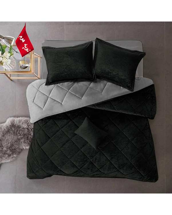 سرویس لحاف روتختی مینیمال مخمل دو نفره 6 تکه مشکی نوپه هوم Nopehome طرح لوزی کد MKH28