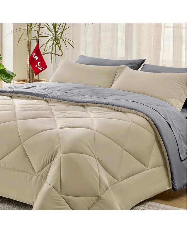 سرویس لحاف روتختی مینیمال یک نفره 5 تکه کرم طوسی نوپه هوم Nopehome طرح لوزی کد 150
