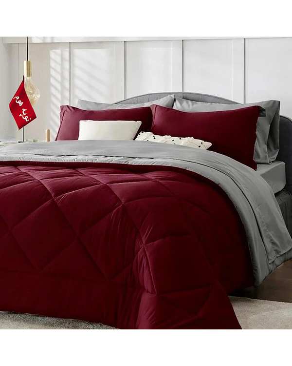 سرویس لحاف روتختی مینیمال دو نفره 6 تکه زرشکی طوسی نوپه هوم Nopehome طرح لوزی کد 153