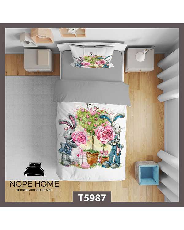 سرویس لحاف روتختی کودک یک نفره 5 تکه نوپه هوم Nopehome طرح گل و خرگوش کد T5987