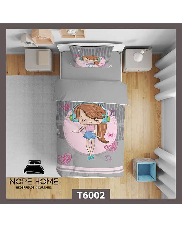 سرویس لحاف روتختی کودک یک نفره 5 تکه نوپه هوم Nopehome طرح دختر و موزیک کد T6002
