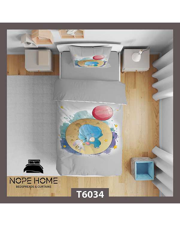 سرویس لحاف روتختی کودک یک نفره 5 تکه نوپه هوم Nopehome طرح فیل و خرگوش کد T6034