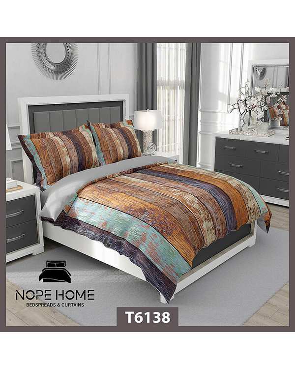 سرویس لحاف روتختی یک نفره 5 تکه نوپه هوم Nopehome طرح پتینه راه راه مدرن کد T6138