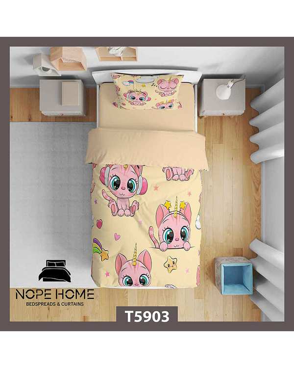 سرویس لحاف روتختی کودک یک نفره 5 تکه نوپه هوم Nopehome طرح گربه کد T5903