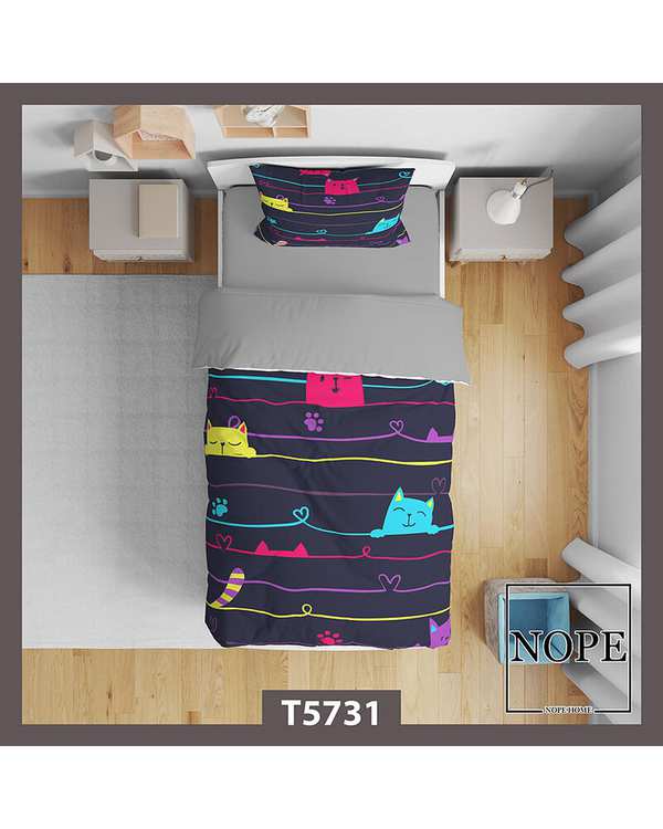 سرویس لحاف روتختی کودک یک نفره 5 تکه نوپه هوم Nopehome طرح پترن گربه کد T5731