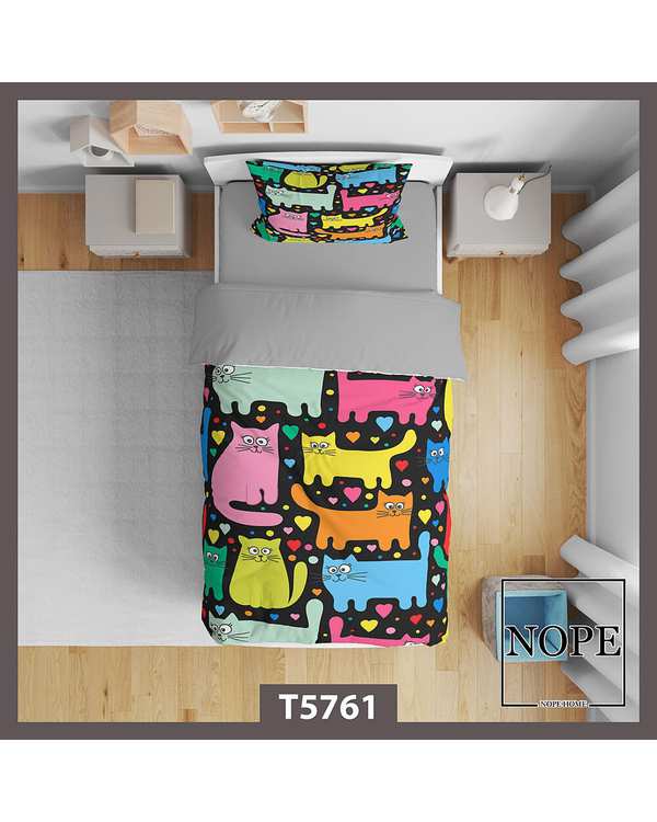 سرویس لحاف روتختی کودک یک نفره 5 تکه نوپه هوم Nopehome طرح گربه ها کد T5761