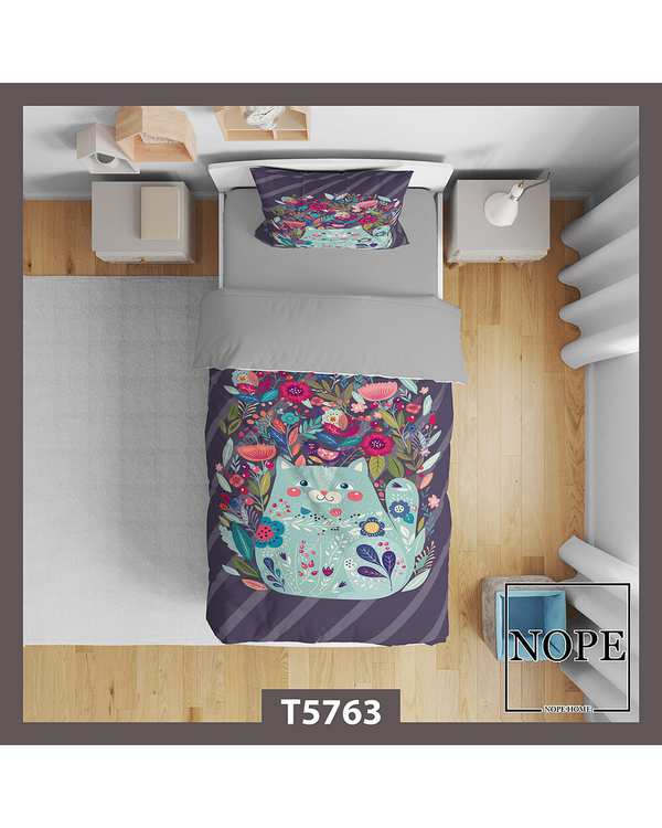 سرویس لحاف روتختی کودک یک نفره 5 تکه نوپه هوم Nopehome طرح گربه کد T5763