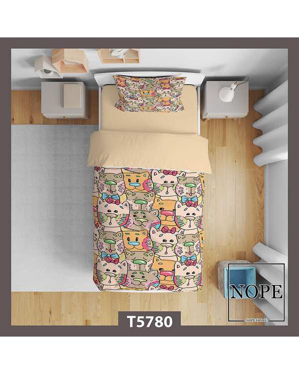 سرویس لحاف روتختی کودک یک نفره 5 تکه نوپه هوم Nopehome طرح پترن گربه کد T5780