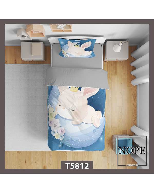 سرویس لحاف روتختی کودک یک نفره 5 تکه نوپه هوم Nopehome طرح خرگوش فانتزی کارتونی کد T5812