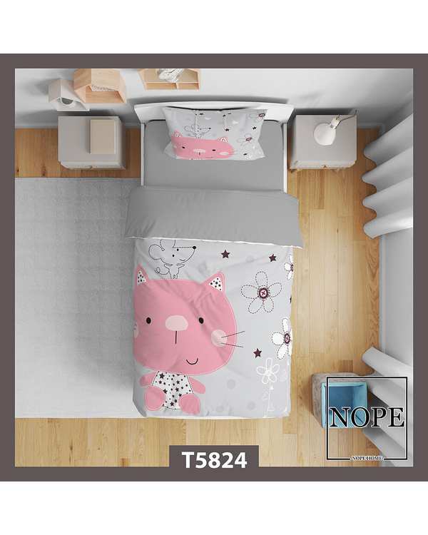 سرویس لحاف روتختی کودک یک نفره 5 تکه نوپه هوم Nopehome طرح گربه کد T5824