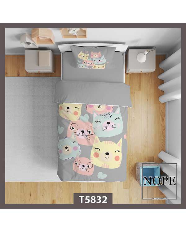 سرویس لحاف روتختی کودک یک نفره 5 تکه نوپه هوم Nopehome طرح گربه کد T5832