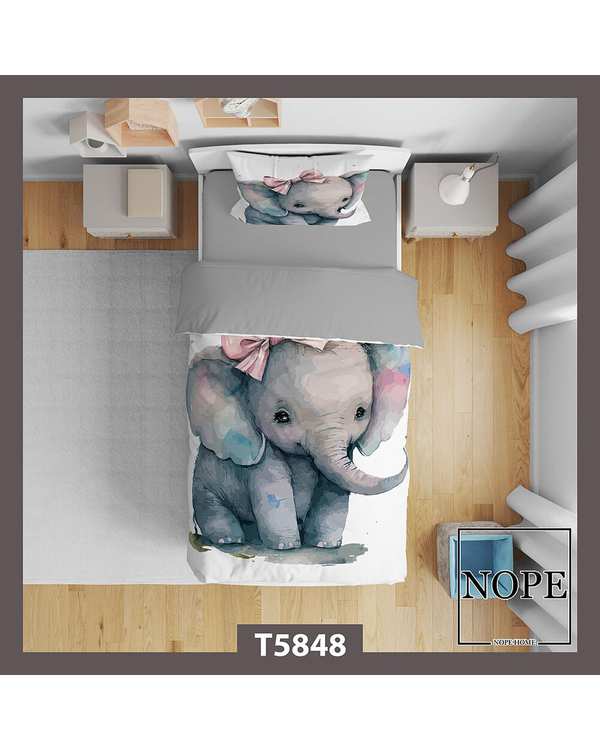سرویس لحاف روتختی کودک یک نفره 5 تکه نوپه هوم Nopehome طرح بچگانه فیل کد T5848