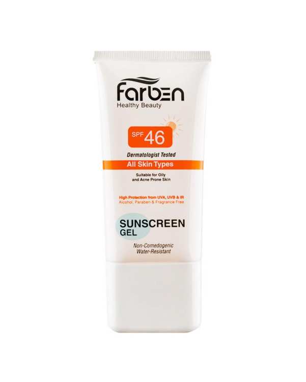 ژل ضد آفتاب SPF46 فاربن Farben مناسب پوست چرب و مستعد آکنه 50ml