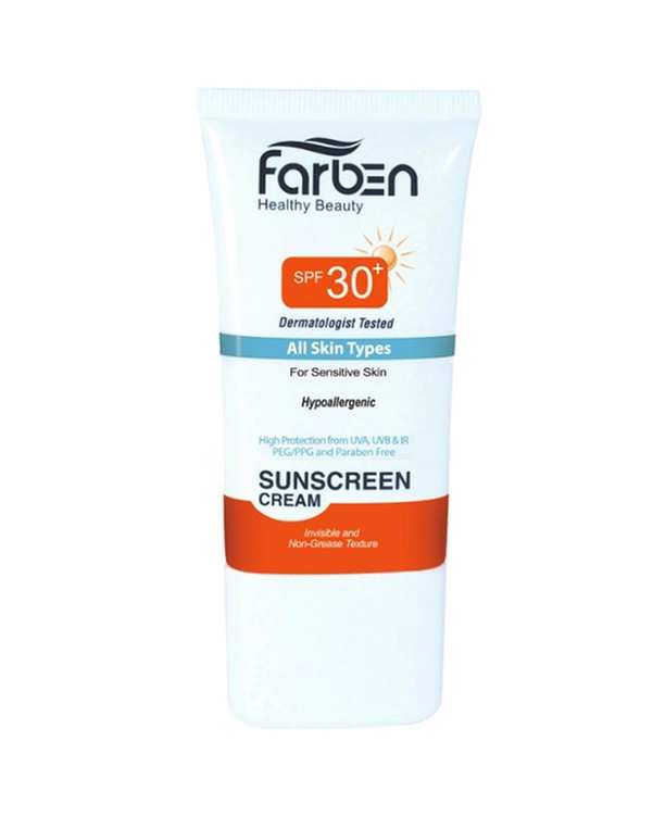 کرم ضد آفتاب بی رنگ SPF30 فاربن Farben مناسب پوست حساس 50ml