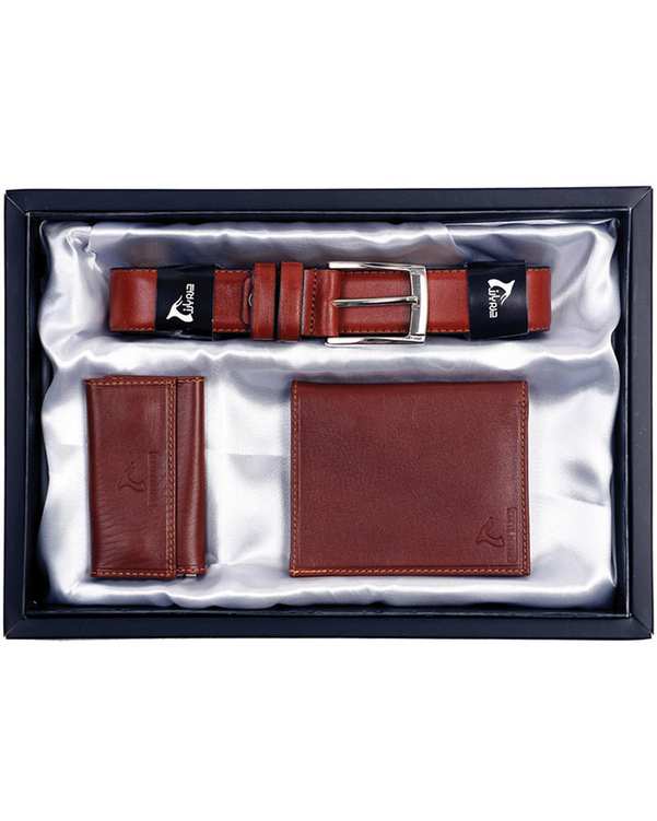 ست هدیه چرم مردانه عسلی چرم بارز Charm Barez کد DS1.1newBOX