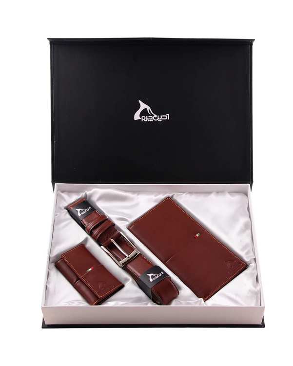 ست هدیه چرم مردانه عسلی چرم بارز Charm Barez کد DS55HB