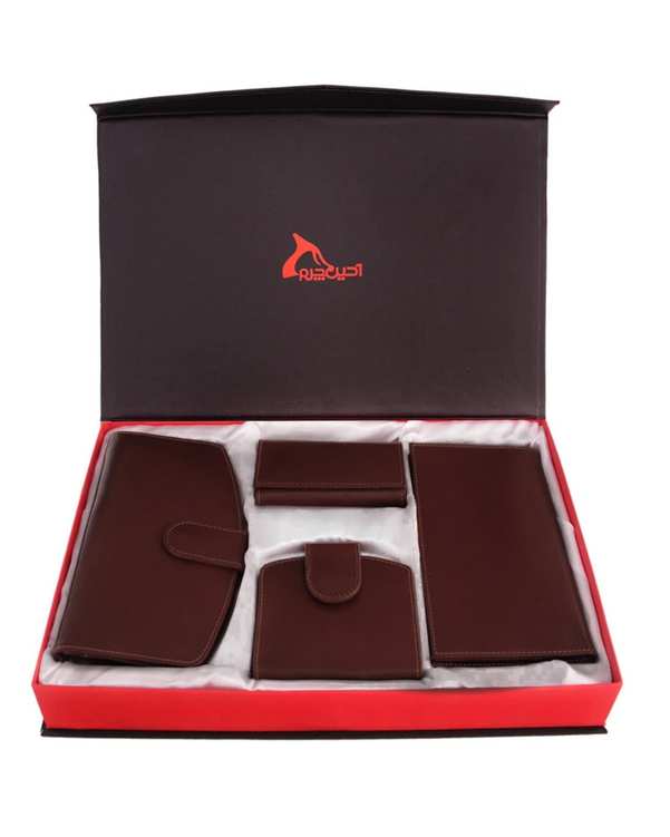 ست هدیه چرم قهوه ای تیره چرم بارز Charm Barez مدل DS23.1