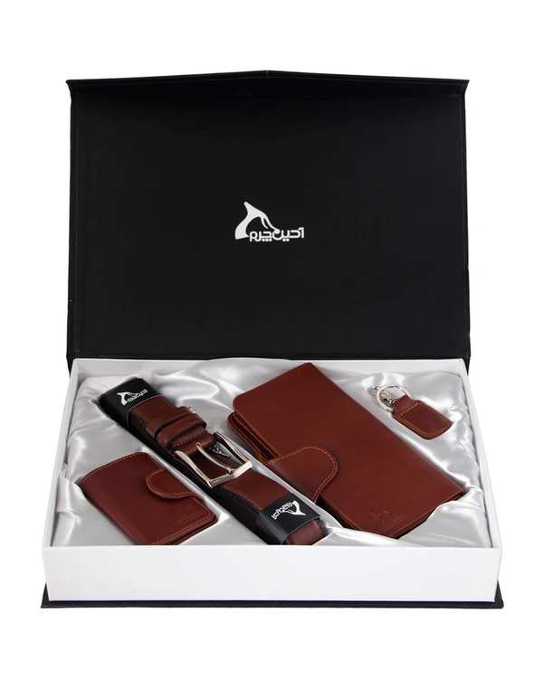 ست هدیه چرم مردانه عسلی چرم بارز Charm Barez کد DS50.nw