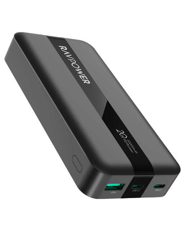 پاور بانک مشکی راوپاور ravpower مدل RP-PB1235 ظرفیت ۲۰۰۰۰ میلی آمپر ساعت
